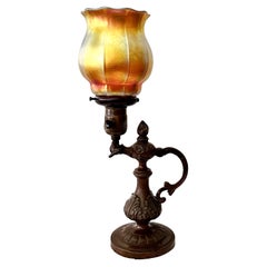Vintage Bronze Tiffany Style Table / Wall Lamp With Steuben Shade
