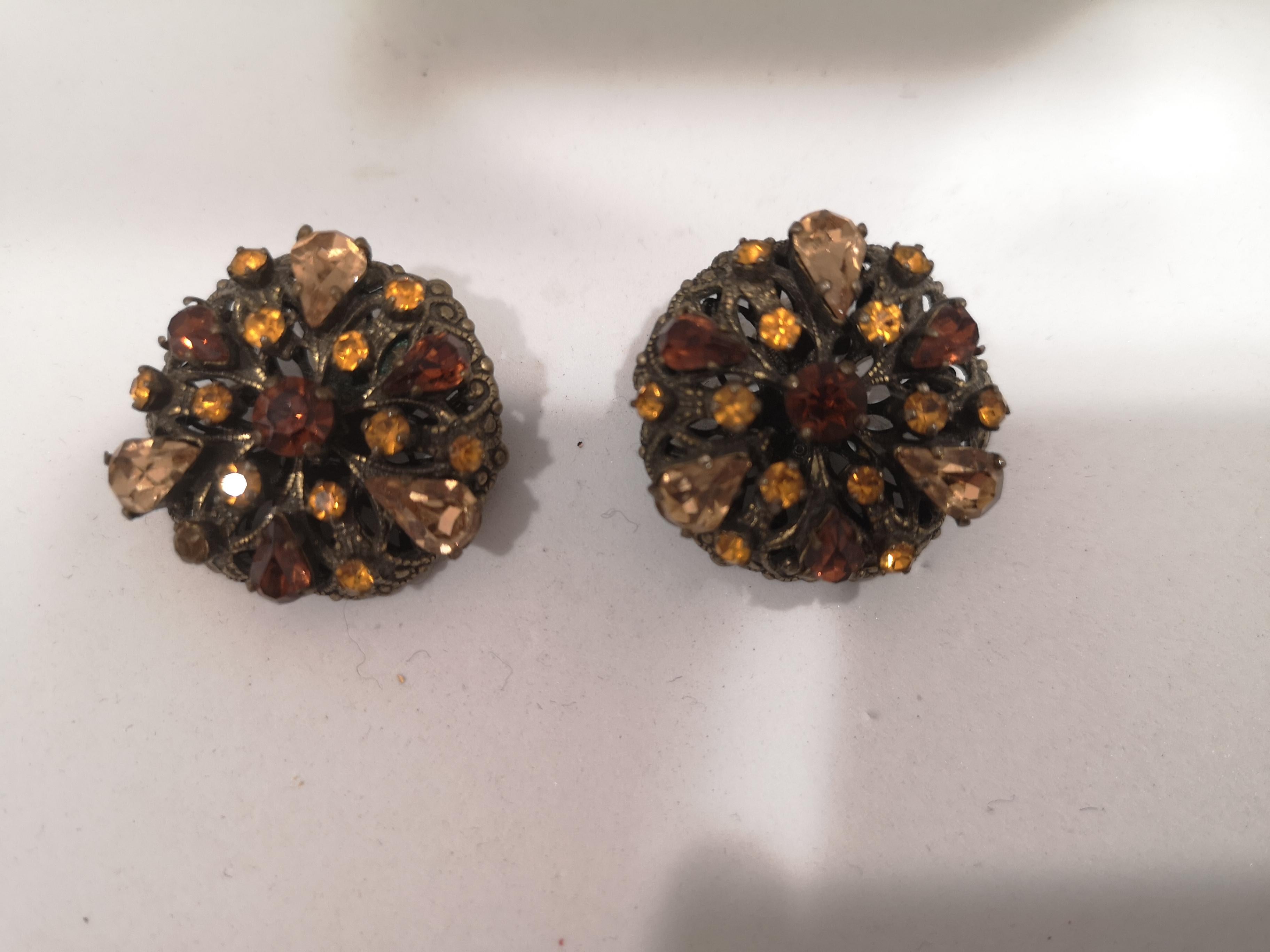 Women's Vintage bronze tone amber swarovski stones clip on earrings