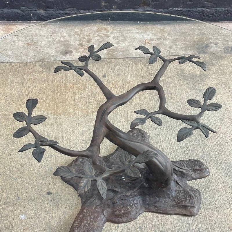 Vintage Bronze Tree Sculpture Coffee Table with Glass Top In Good Condition In Los Angeles, CA