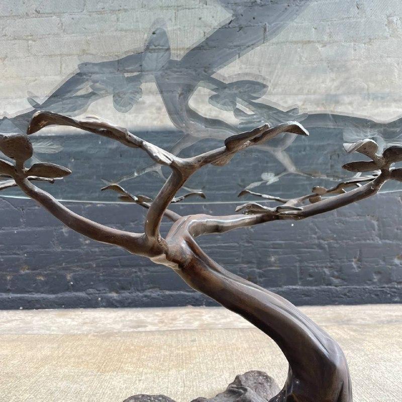 Mid-20th Century Vintage Bronze Tree Sculpture Coffee Table with Glass Top