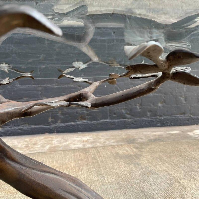 Vintage Bronze Tree Sculpture Coffee Table with Glass Top 1