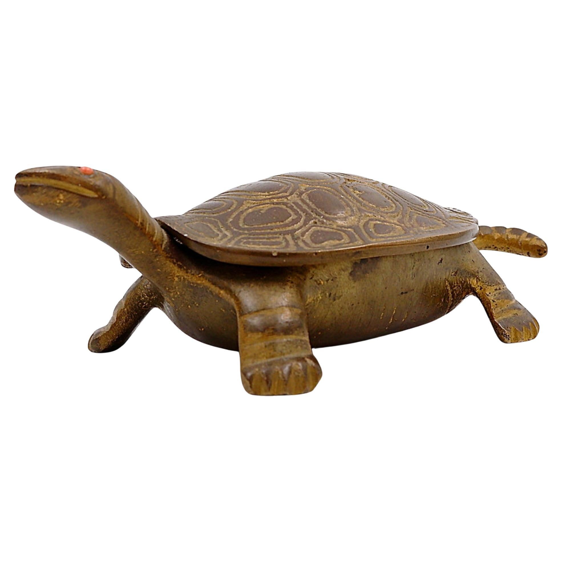 Vintage Bronze Turtle Trinket Box, Solid Cast Design from the 1950s