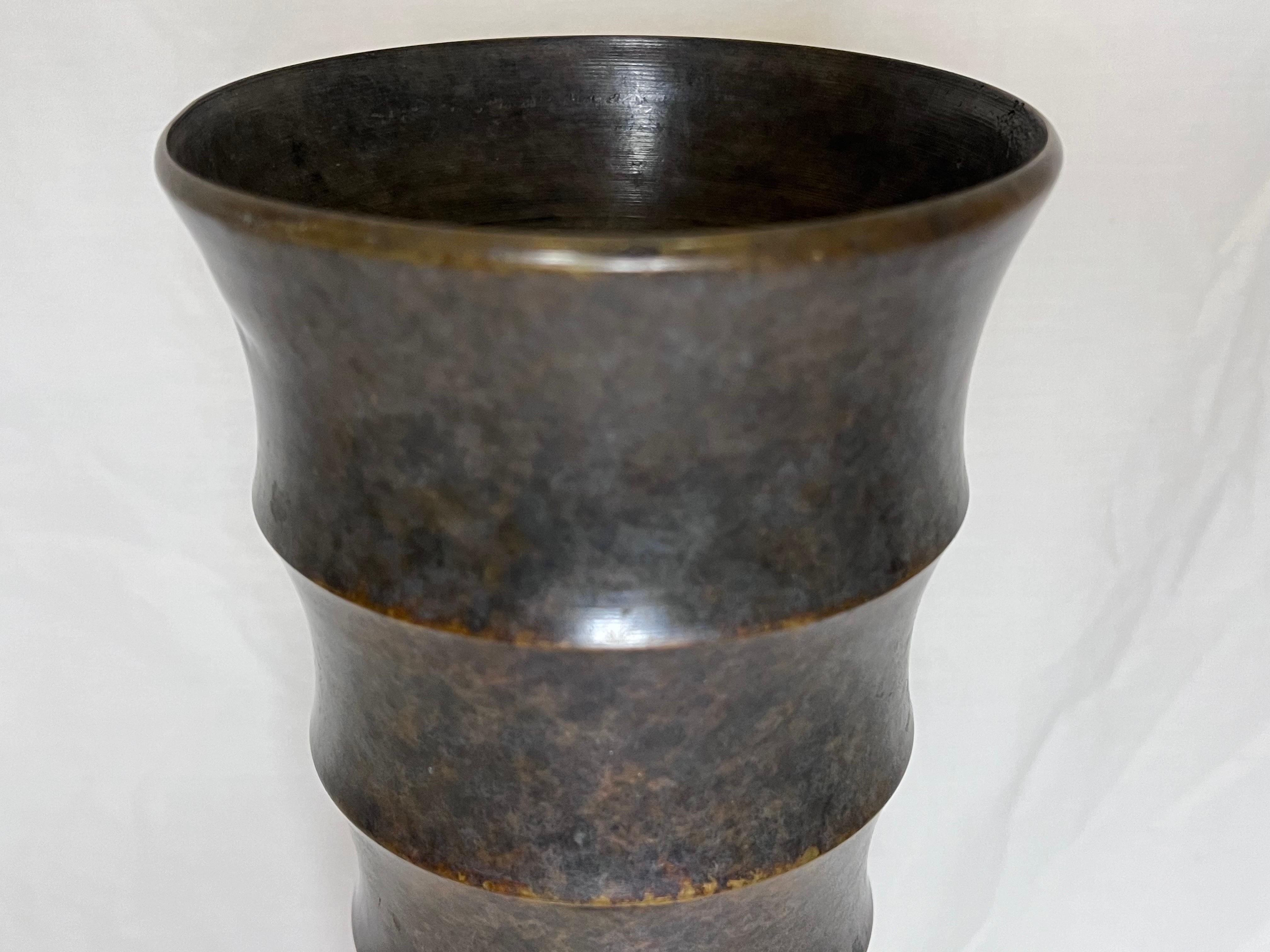 American Vintage Bronze Vase Brancusi Inspired Organic Modern Architectural Detail Finish