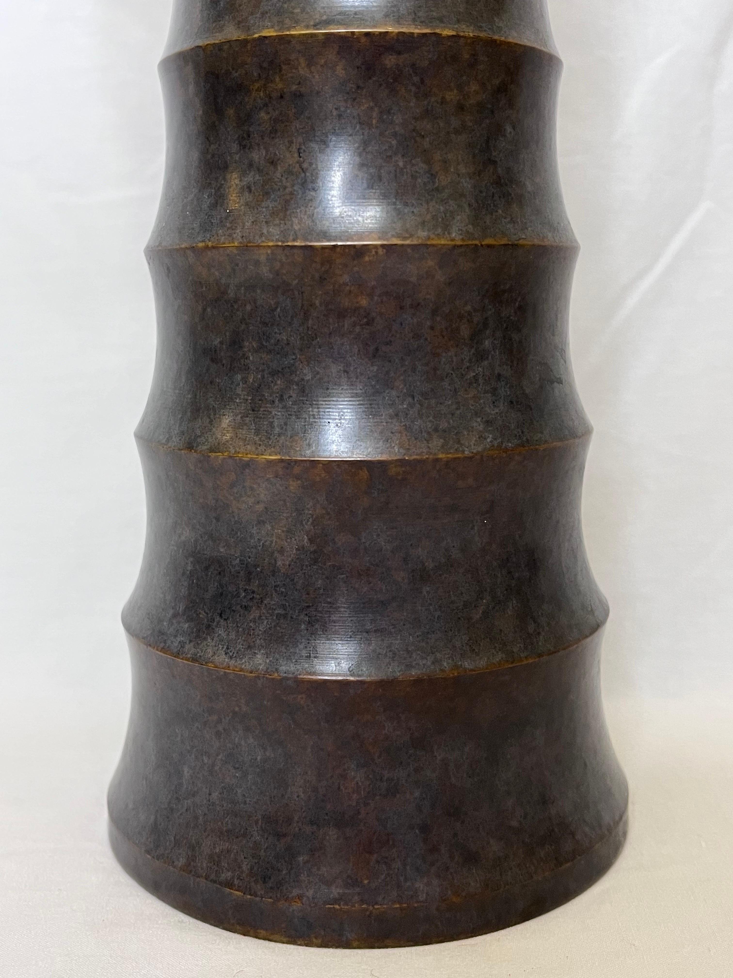 Vintage Bronze Vase Brancusi Inspired Organic Modern Architectural Detail Finish In Good Condition In Atlanta, GA