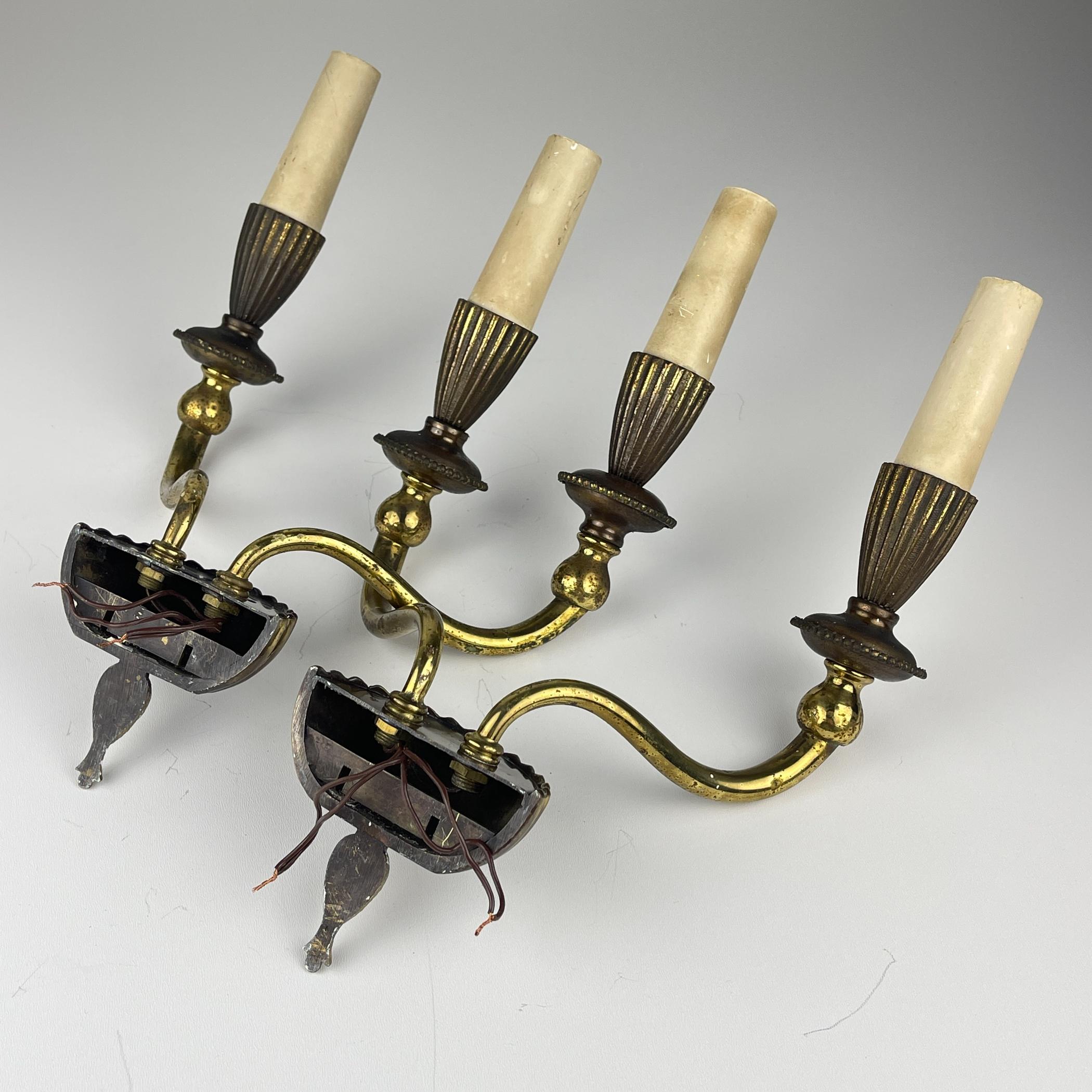Art Deco Vintage bronze wall lamps, Italy 1950s, Set of 2 For Sale