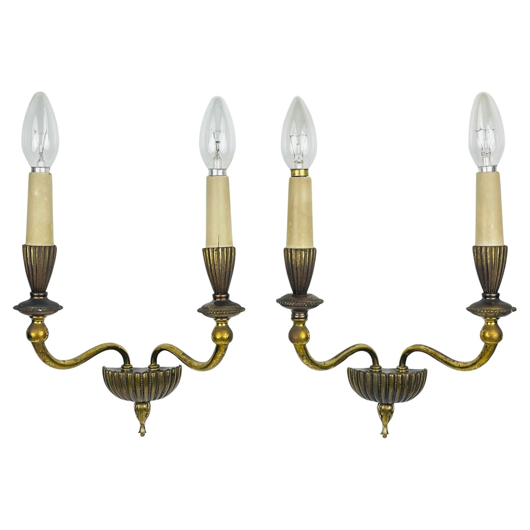 Lampade da parete in bronzo vintage, Italia, anni '50, Set di 2