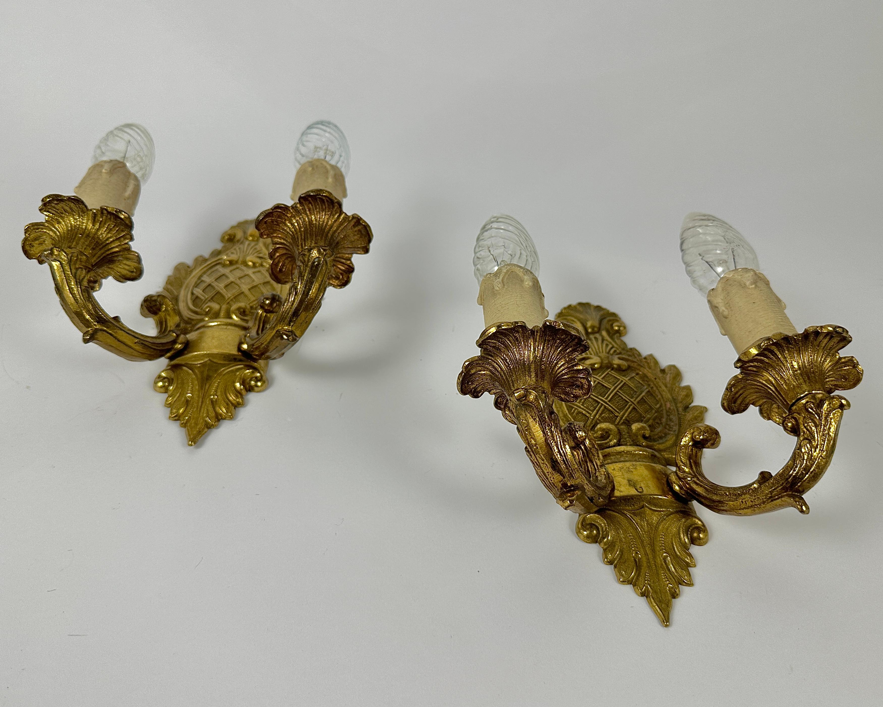 Empire Vintage Bronze Wall Sconces Double Armed Lighting Lamp In Candelabra Style For Sale