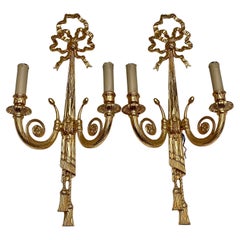 Bronze-Wandleuchter im Louis-XVI.-Stil, massive belgisch, vergoldete Bronze