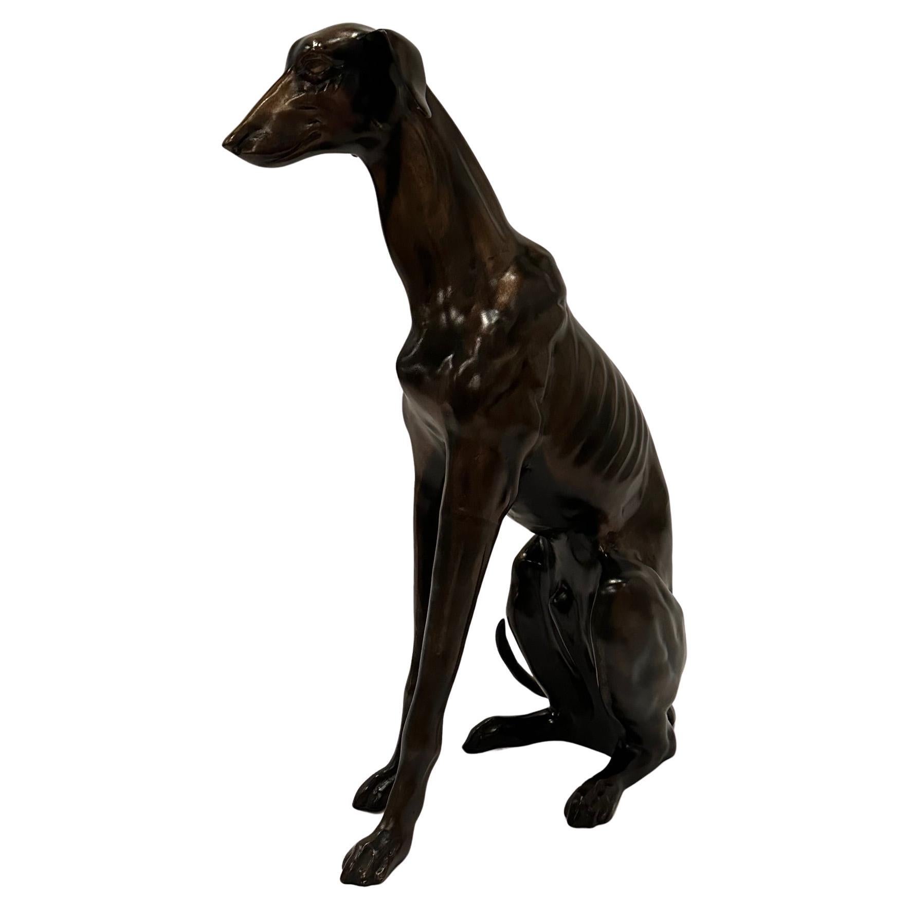 Vintage Bronze Whippet Dog Sculpture
