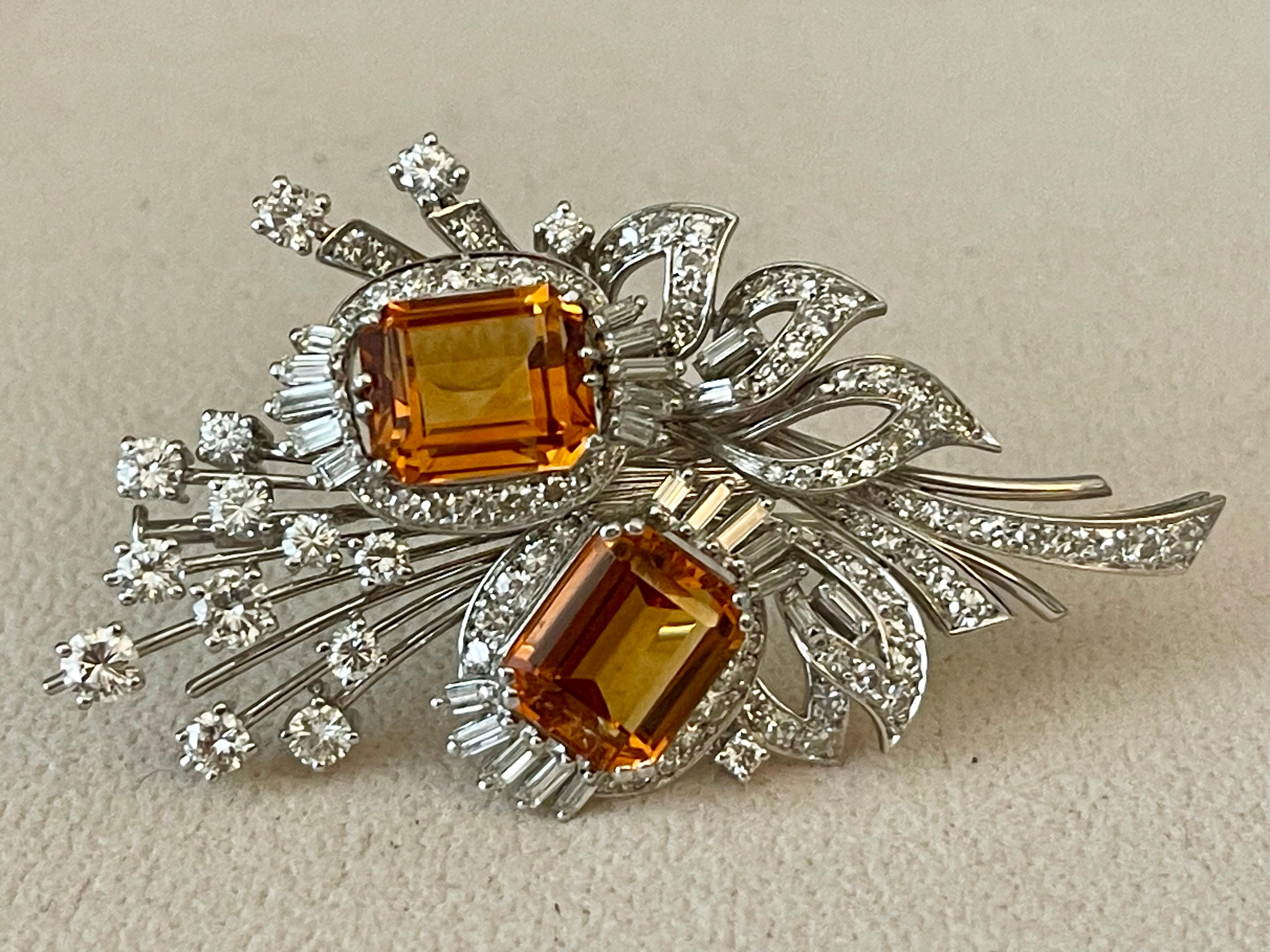 Vintage Brooch Citrine Diamonds 18 K white Gold ca 1950 For Sale 4