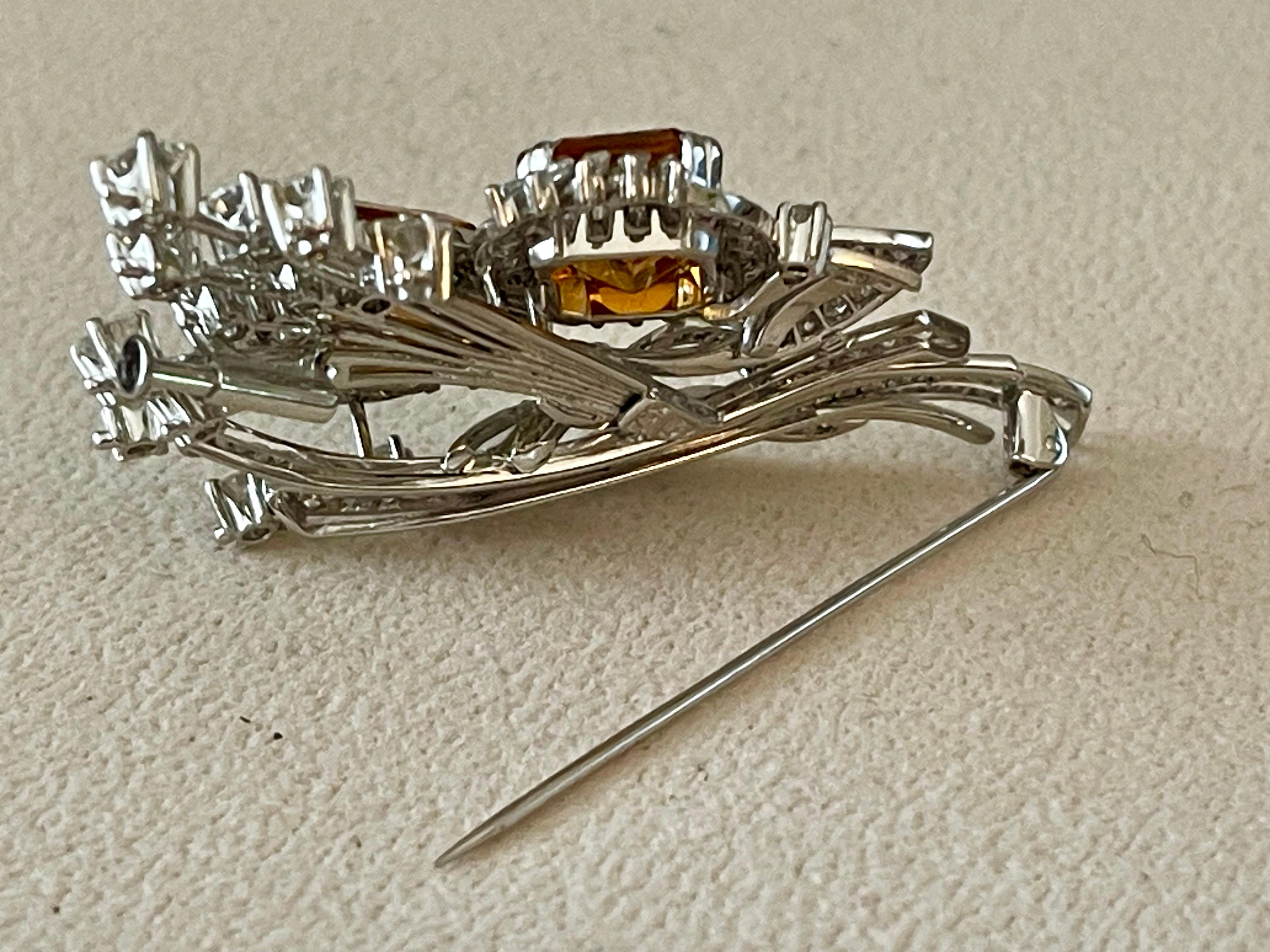 Vintage Brooch Citrine Diamonds 18 K white Gold ca 1950 For Sale 5