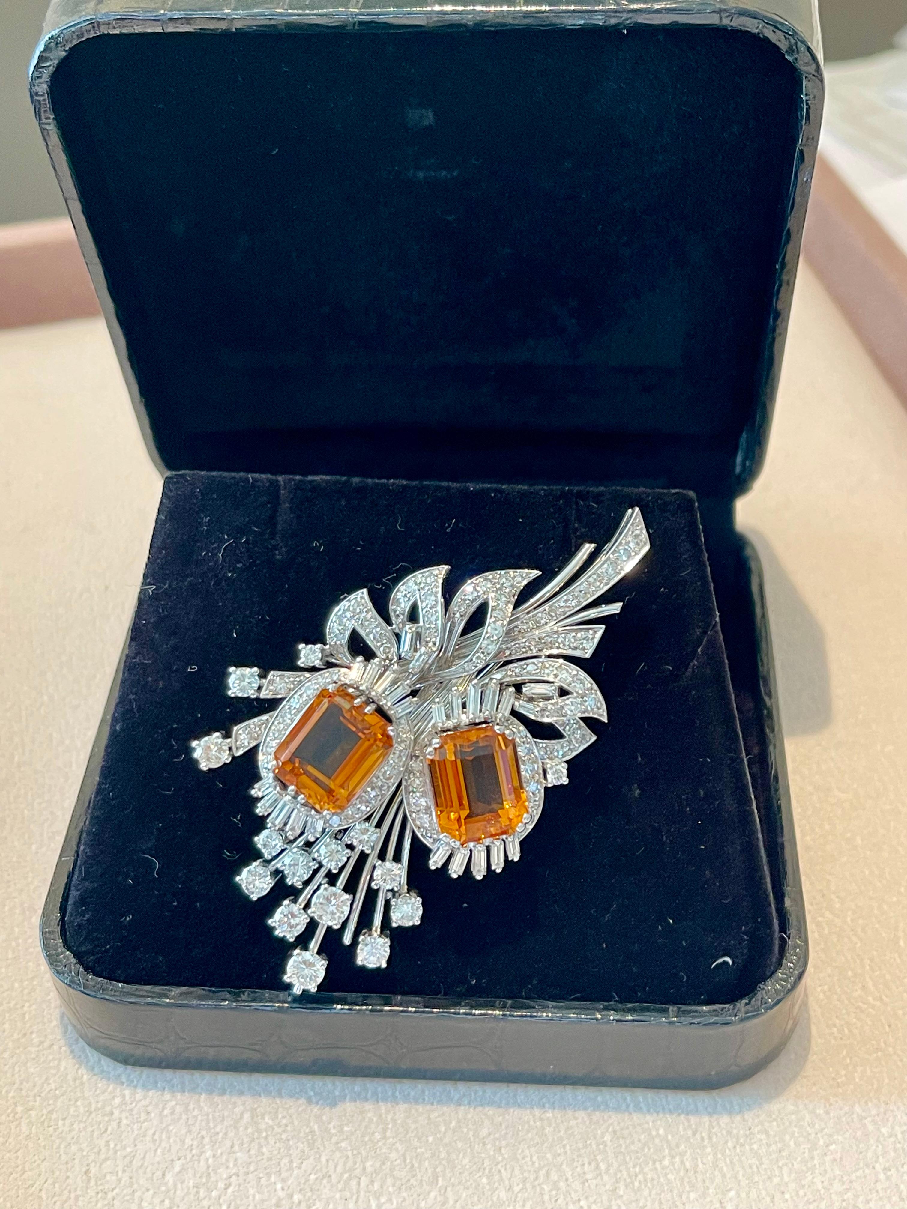Vintage Brooch Citrine Diamonds 18 K white Gold ca 1950 For Sale 6