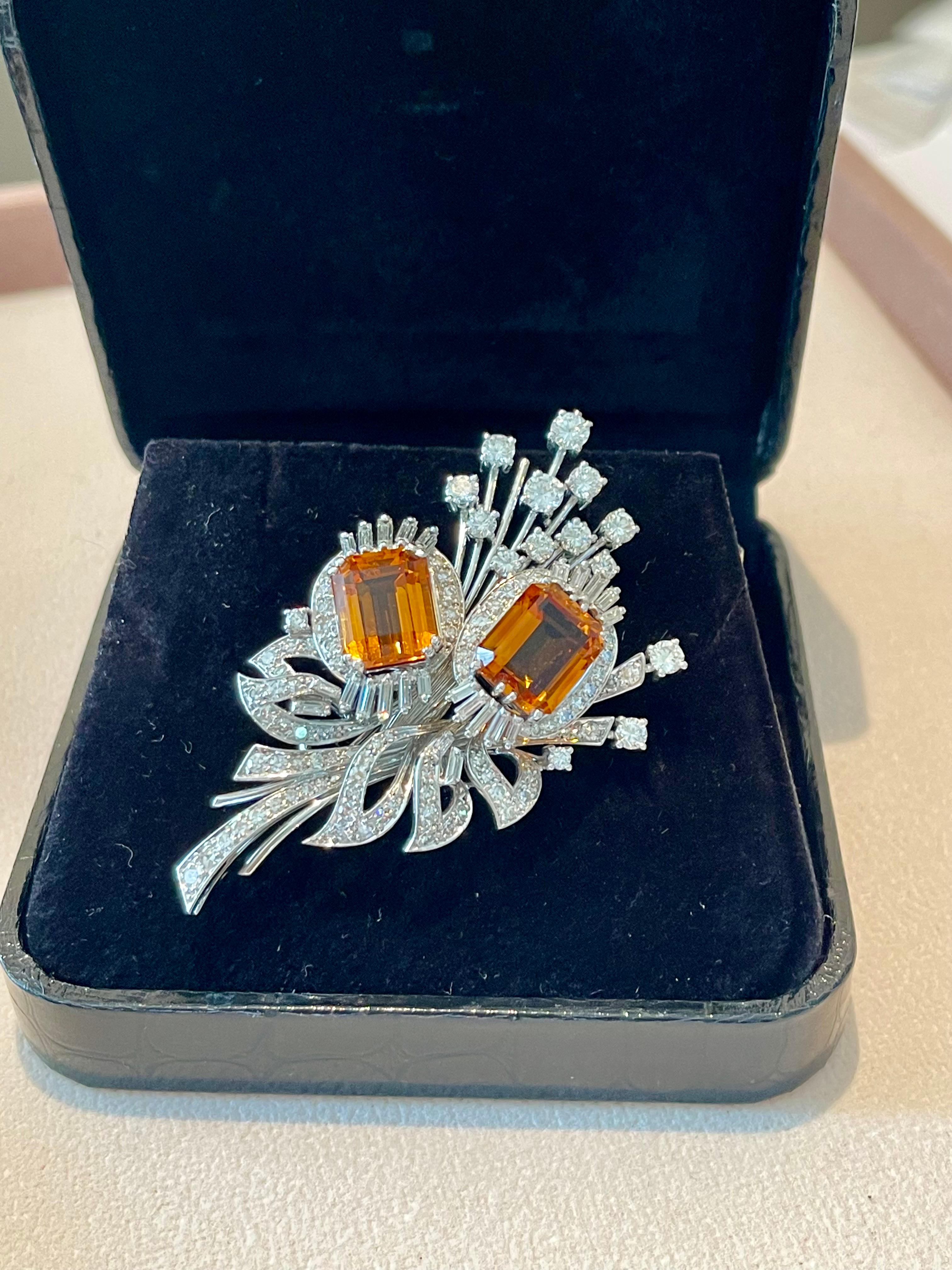 Vintage Brooch Citrine Diamonds 18 K white Gold ca 1950 For Sale 7