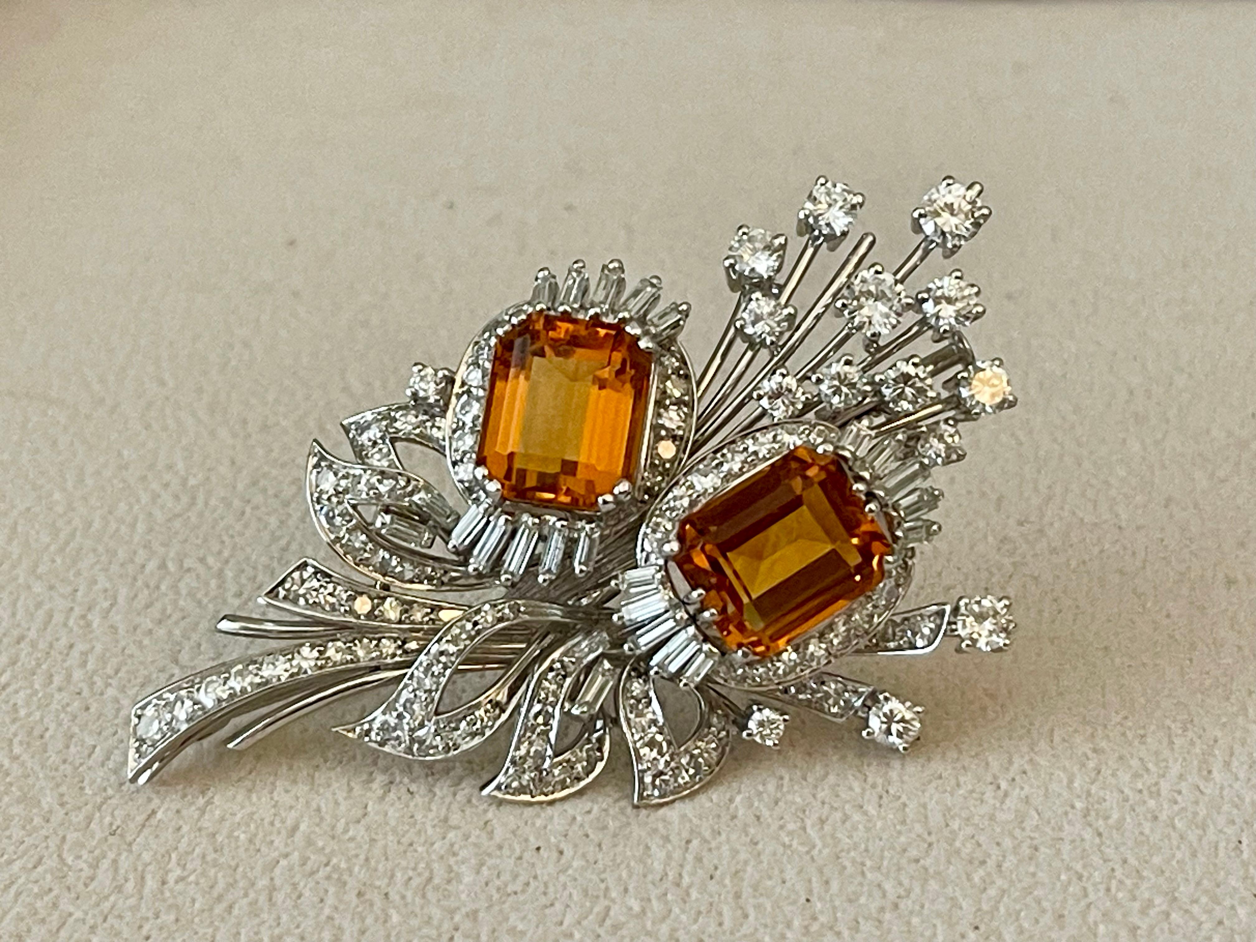 Vintage Brooch Citrine Diamonds 18 K white Gold ca 1950 For Sale 2