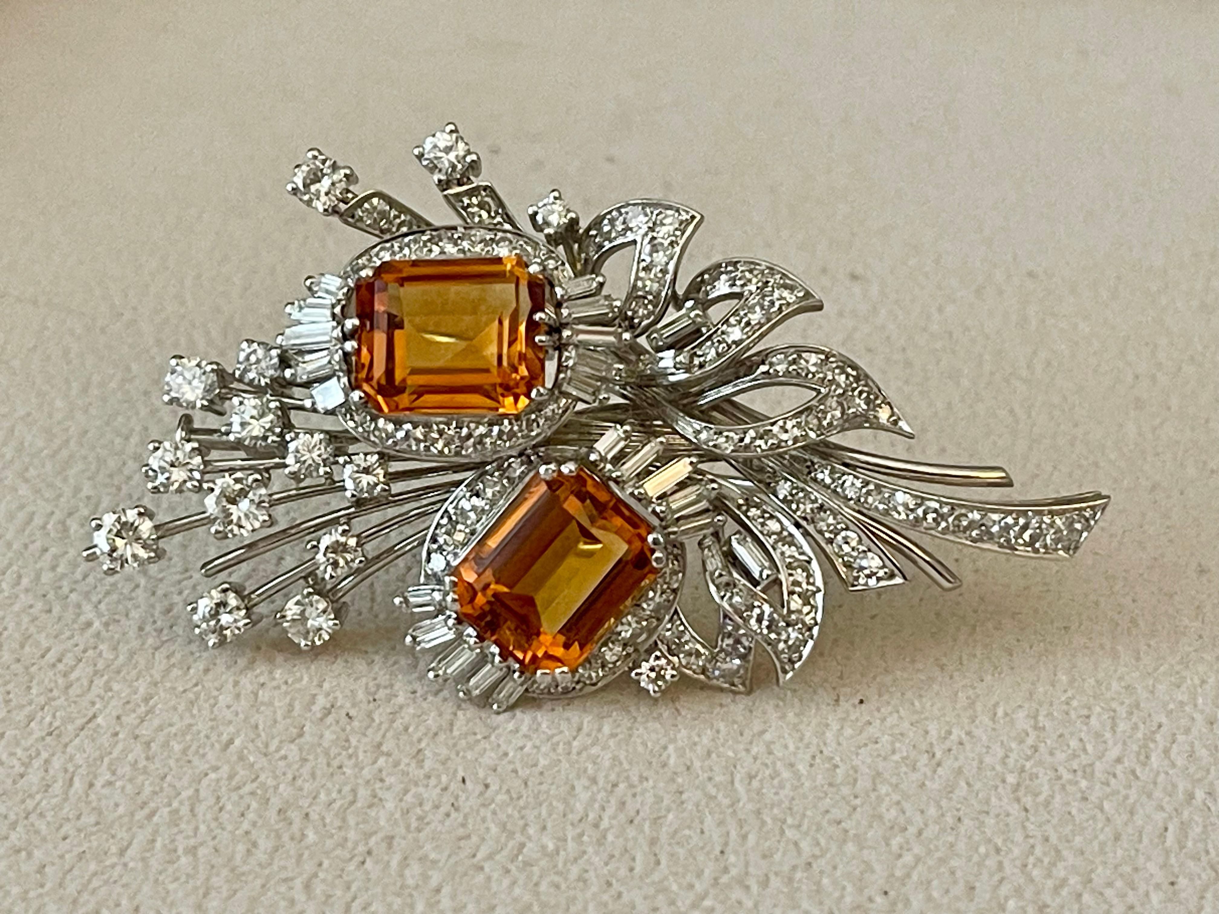 Vintage Brooch Citrine Diamonds 18 K white Gold ca 1950 For Sale 3