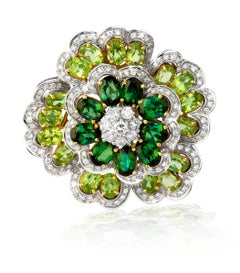 Broche vintage ANGELETTI PRIVATE COLLECTION or avec péridot vert tourmaline