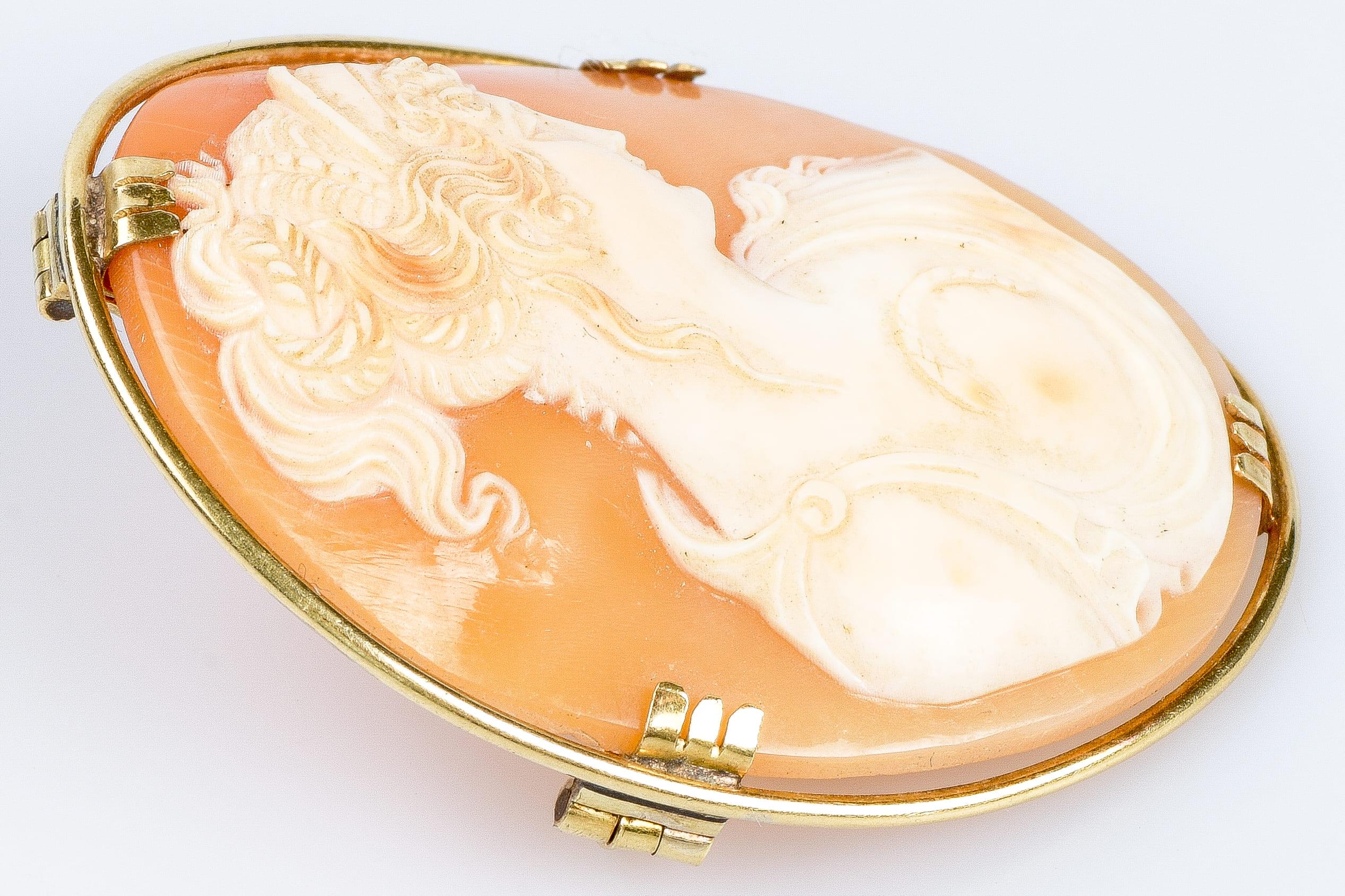 Vintage brooch in 18 carat yellow gold decorated with a cameo In Excellent Condition In Monte-Carlo, MC