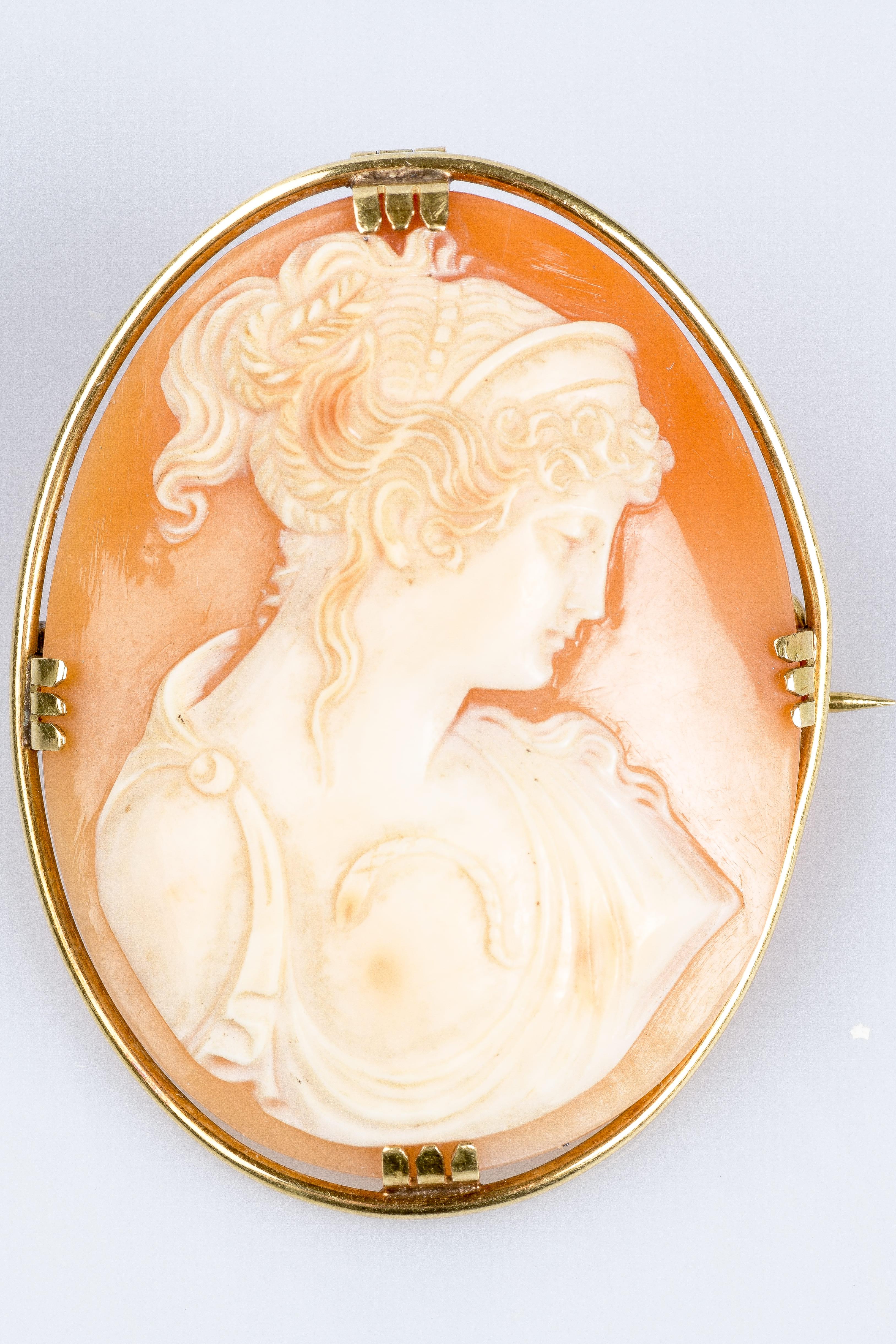 Vintage brooch in 18 carat yellow gold decorated with a cameo 2