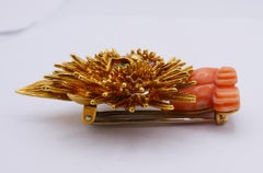Broche à clip vintage en or 18 carats, corail et pierres précieuses du signe du zodiaque Leo