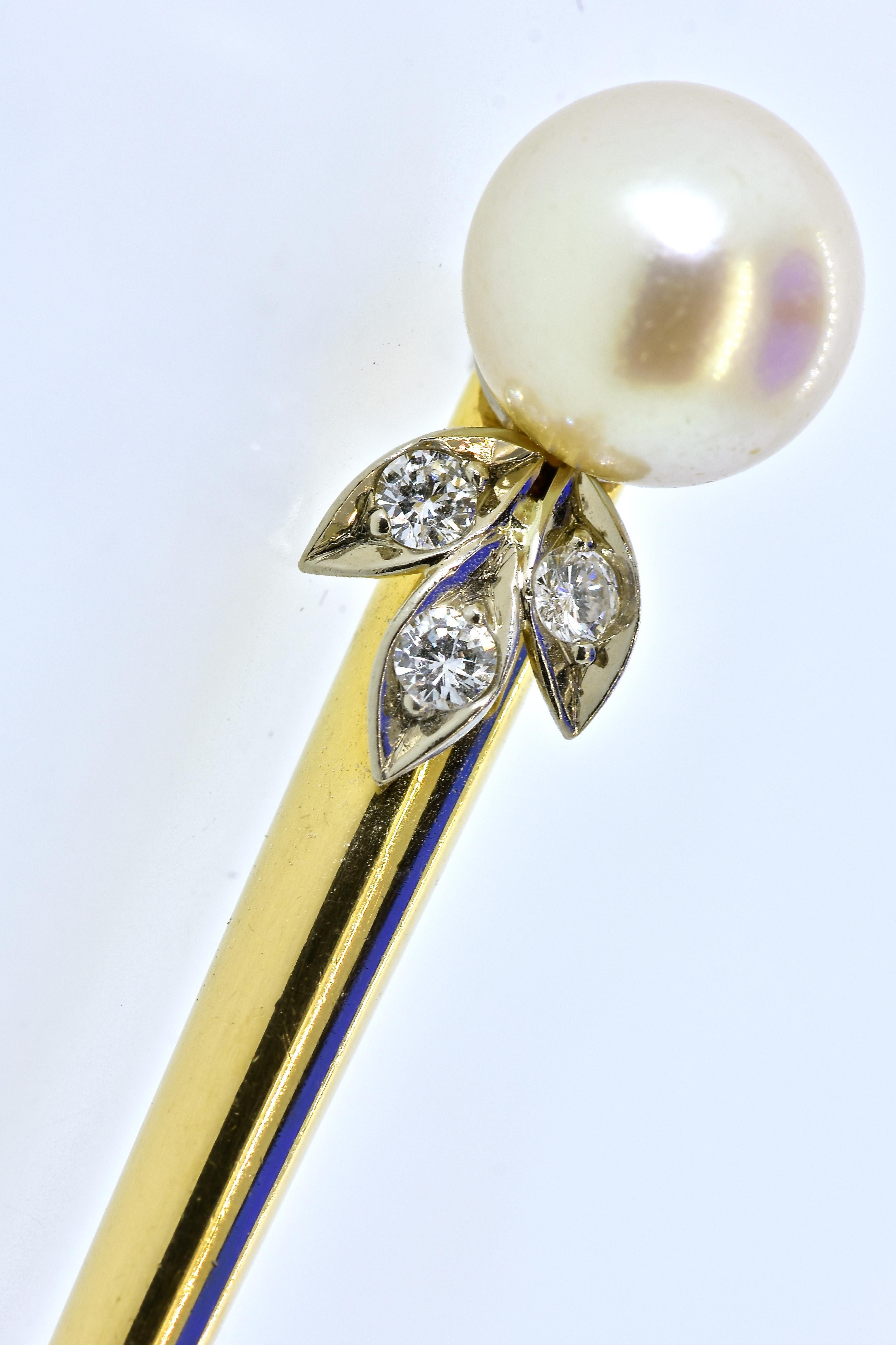 Brosche im Vintage-Stil mit Diamanten und einer großen Perle im Zustand „Hervorragend“ im Angebot in Aspen, CO