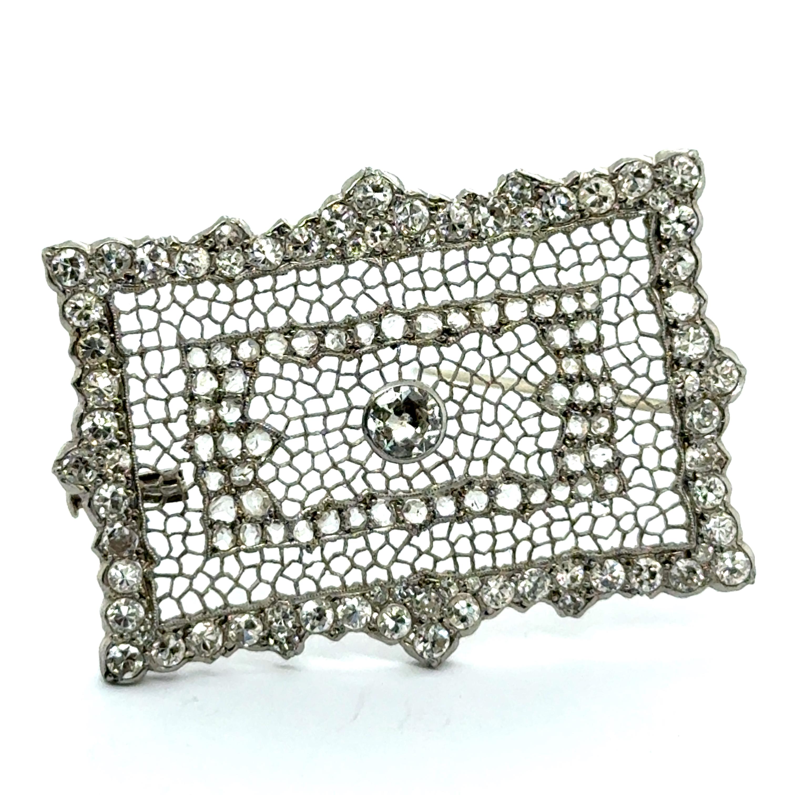 Art Deco Vintage Brooch with Diamonds in Platinum by Buccellati For Sale