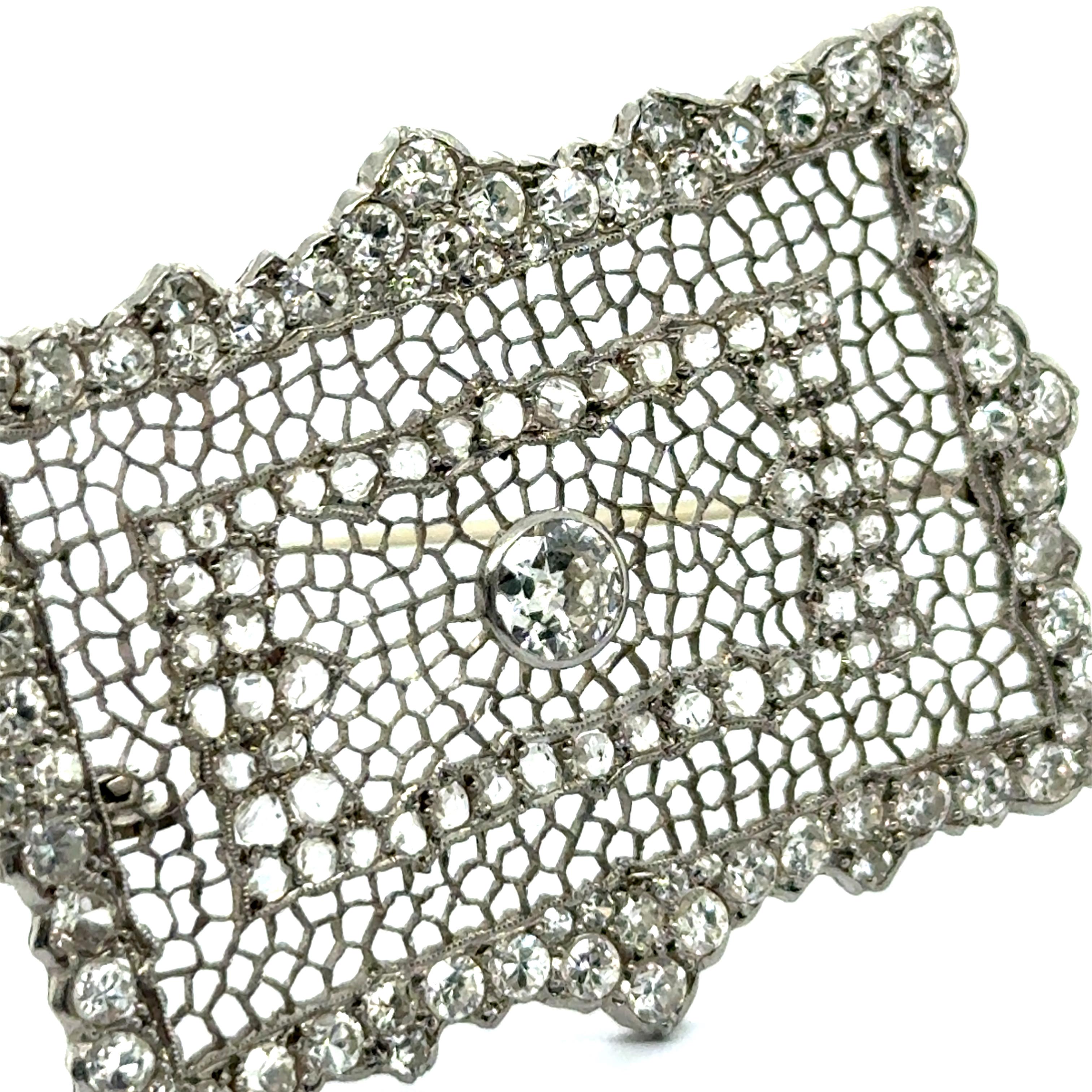 Old European Cut Vintage Brooch with Diamonds in Platinum by Buccellati For Sale