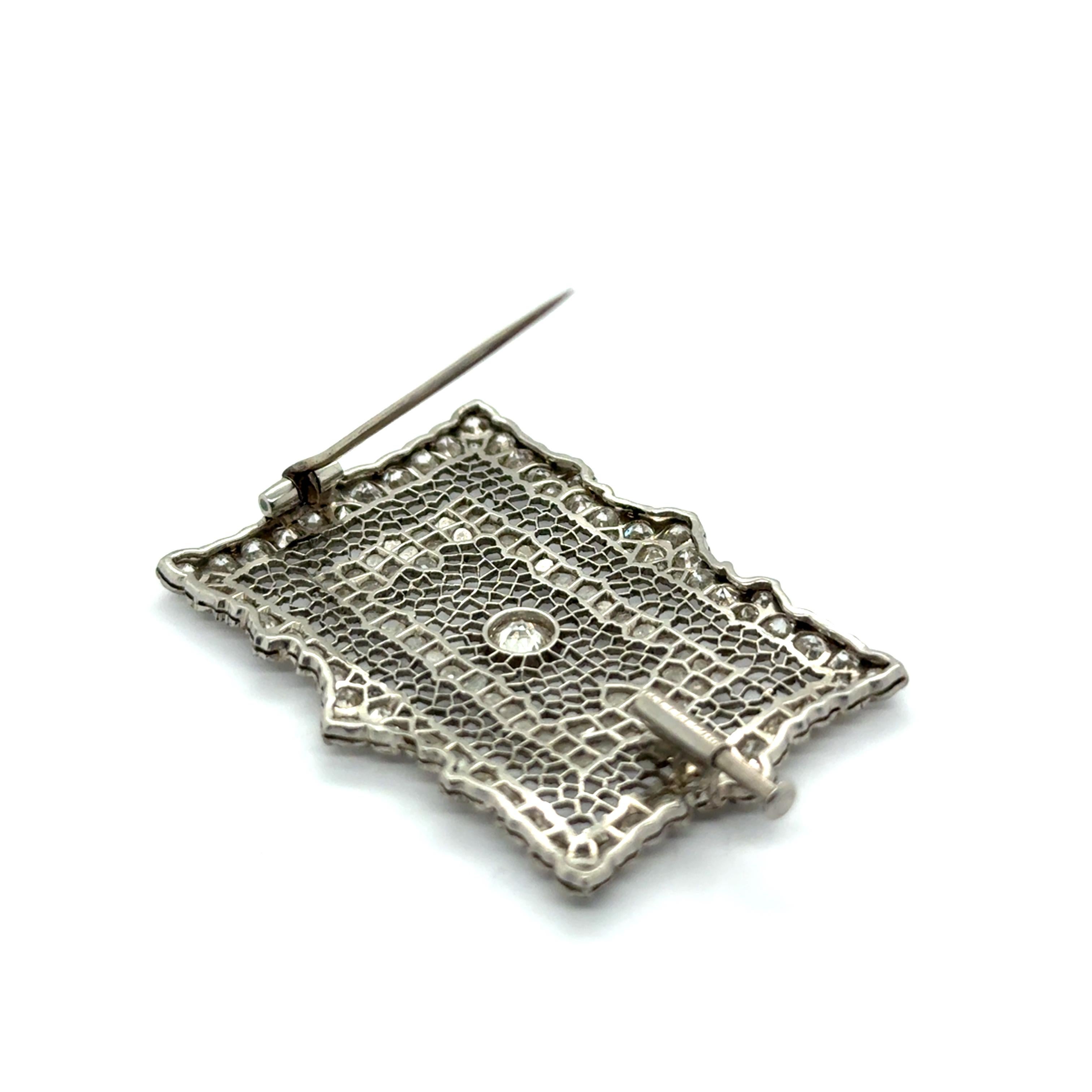 Women's or Men's Vintage Brooch with Diamonds in Platinum by Buccellati For Sale