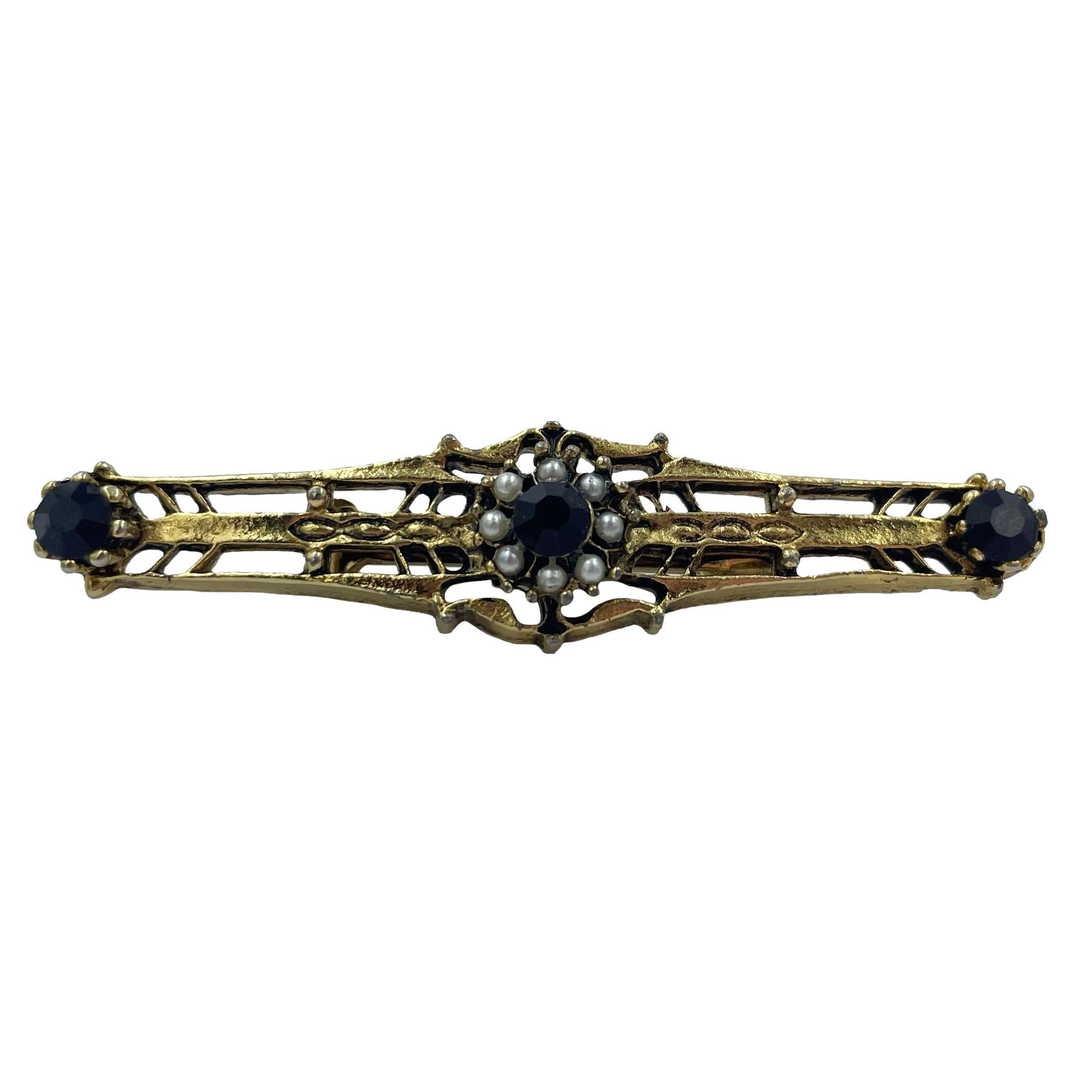 Brosche im Vintage-Stil mit Granat und Perlen