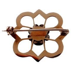 Vintage Brooche Pink Gold 18 Karat and Silver Diamond Half Dutch Rose Cut