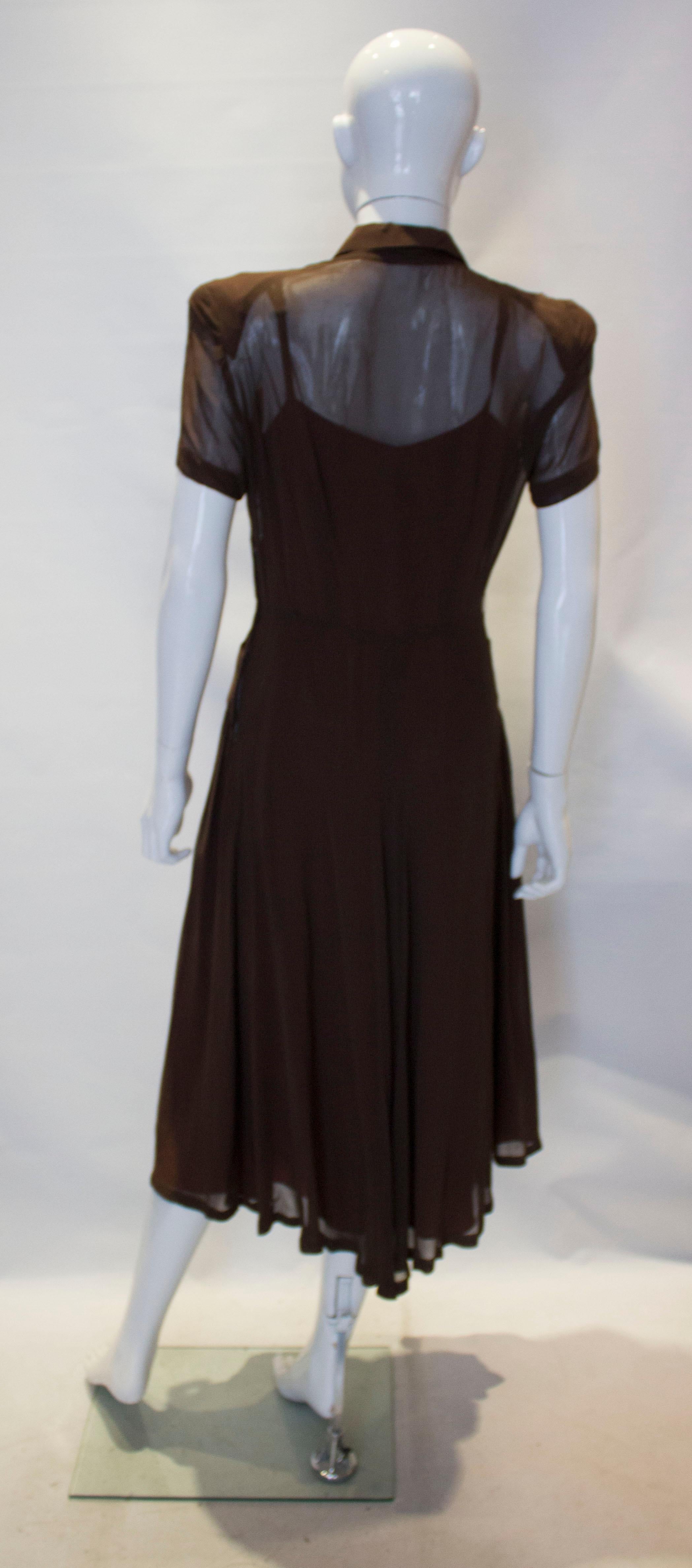 Black Vintage Brown 1940s Dress For Sale
