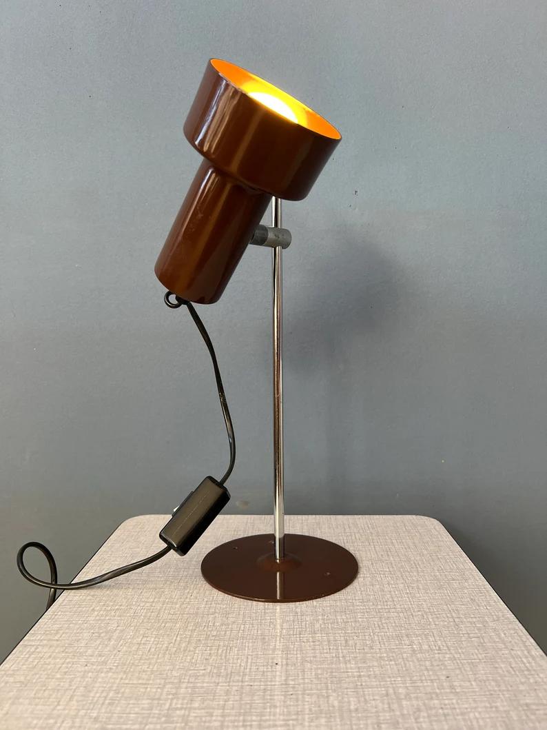 Metal Vintage Brown Adjustable Space Age Desk Lamp, 1970s For Sale