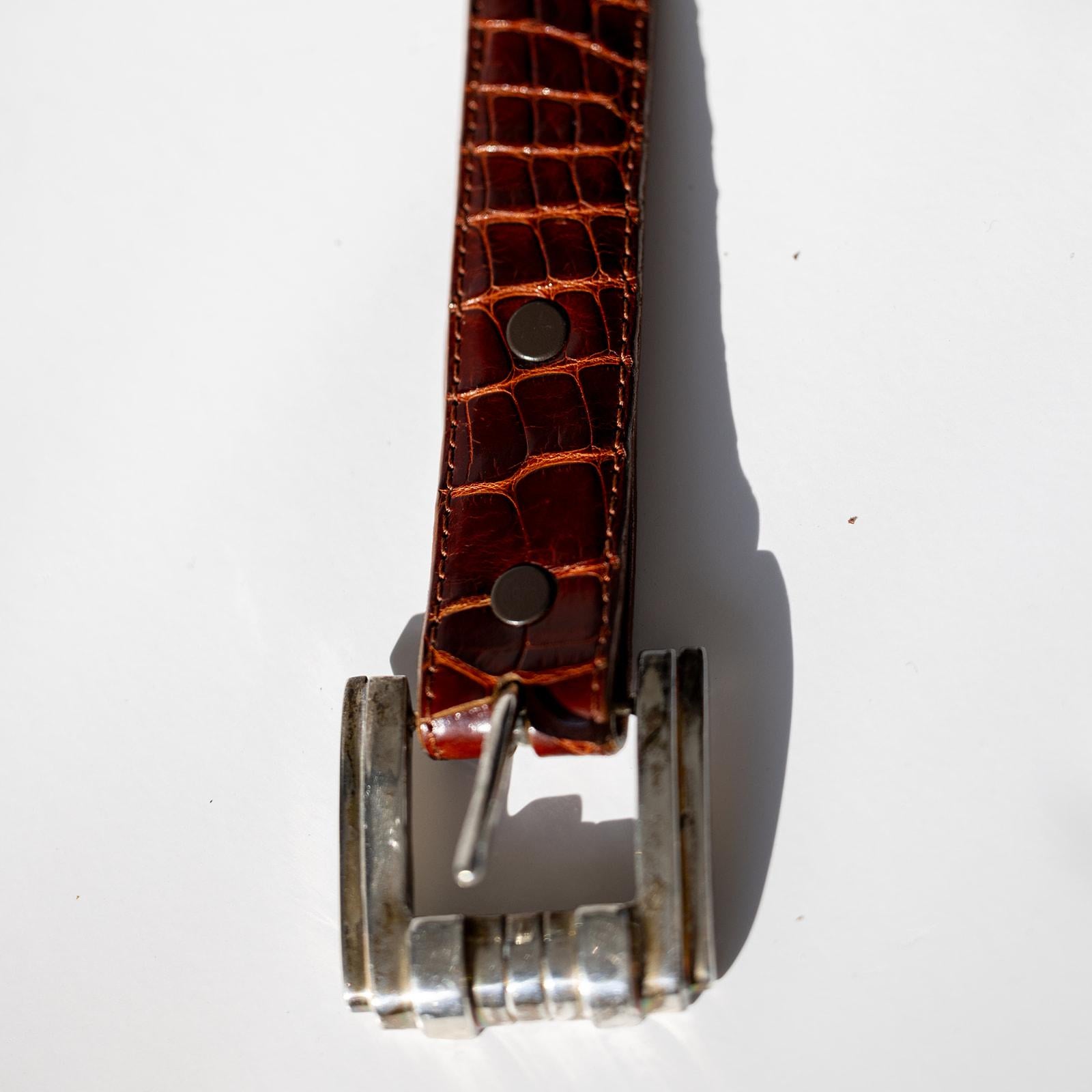 Vintage Brown Alligator Gürtel mit Sterling Silber Schnalle im Angebot 1