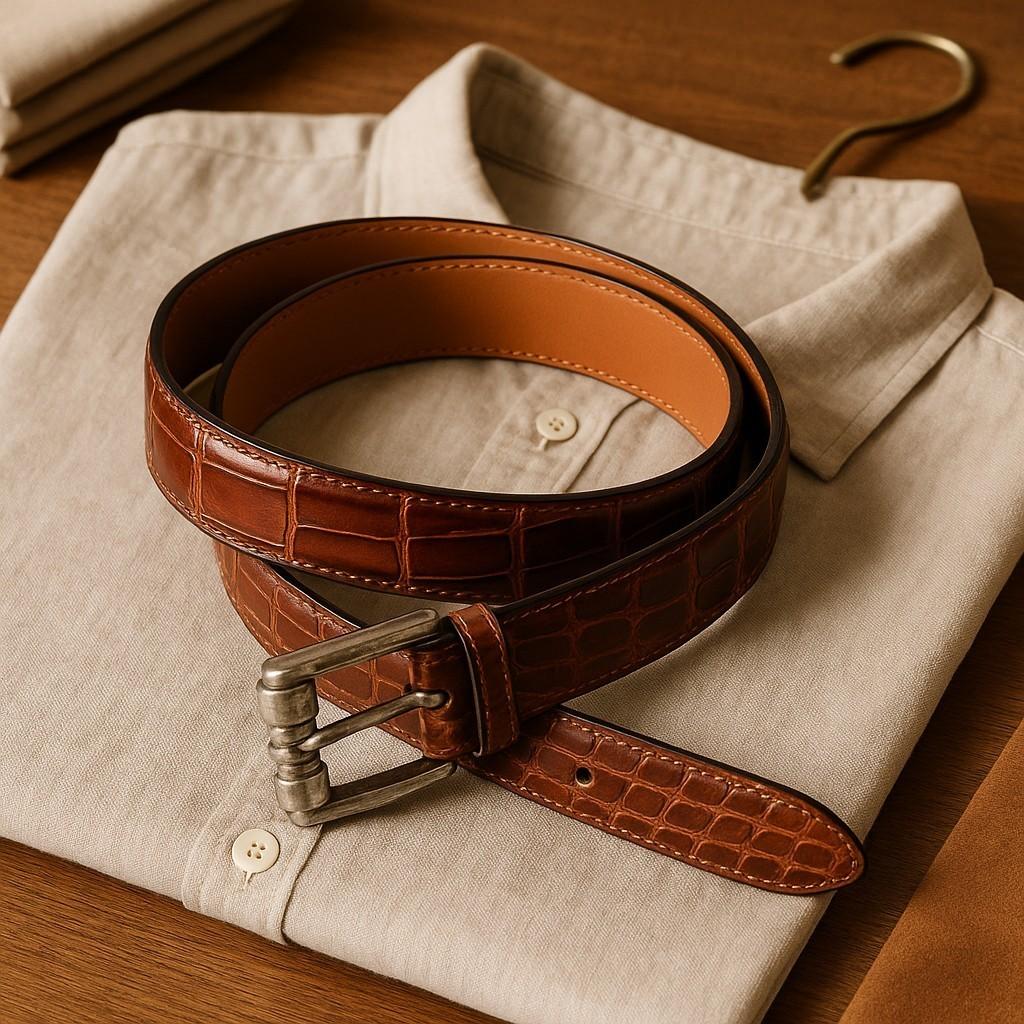 Vintage Brown Alligator Gürtel mit Sterling Silber Schnalle (Zeitgenössisch) im Angebot