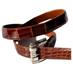 Ceinture Vintage en Alligator Brown avec Boucle en Argent Sterling