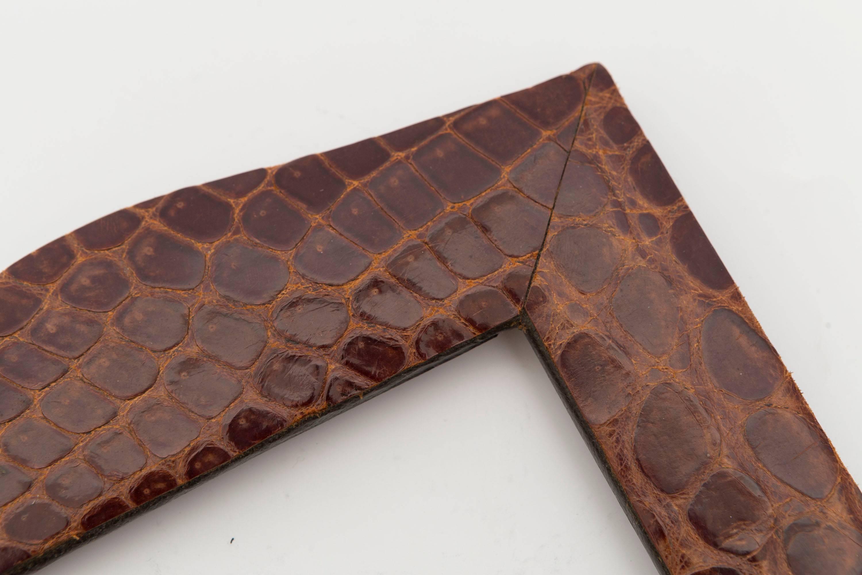 20th Century Vintage Brown Alligator Skin Picture Frame with Arch Top