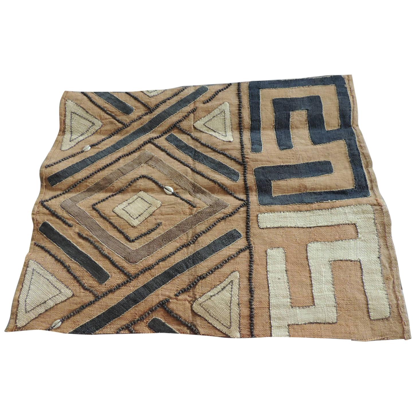 Vintage Brown and Black Earth Tones African Applique Kuba Textile Fragment