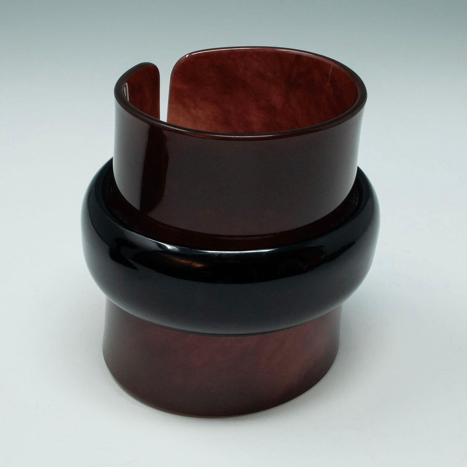 Manchette vintage en fausse tortue Lucite marron et noire en vente 2