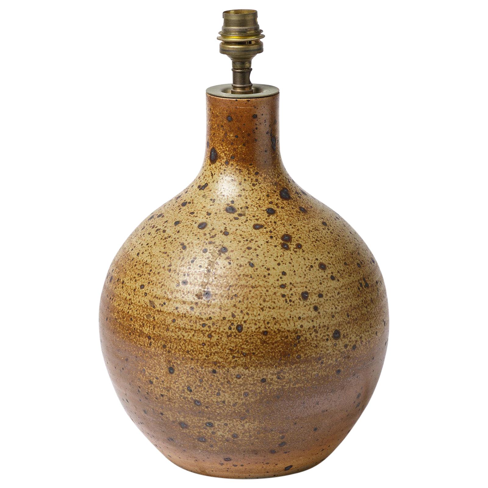 Keramik-Tischlampe aus braunem und schwarzem Steingut, handgefertigt, Keramik