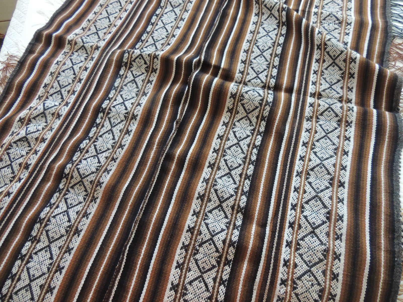 Vintage Brown and Black Stripe Woven Throw with Fringes For Sale at 1stDibs