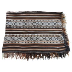 Vintage Brown and Black Stripe Woven Throw with Fringes