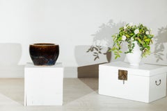 Vintage Brown and Blue Glazed Chinese Stoneware Planter with Rounded Lip