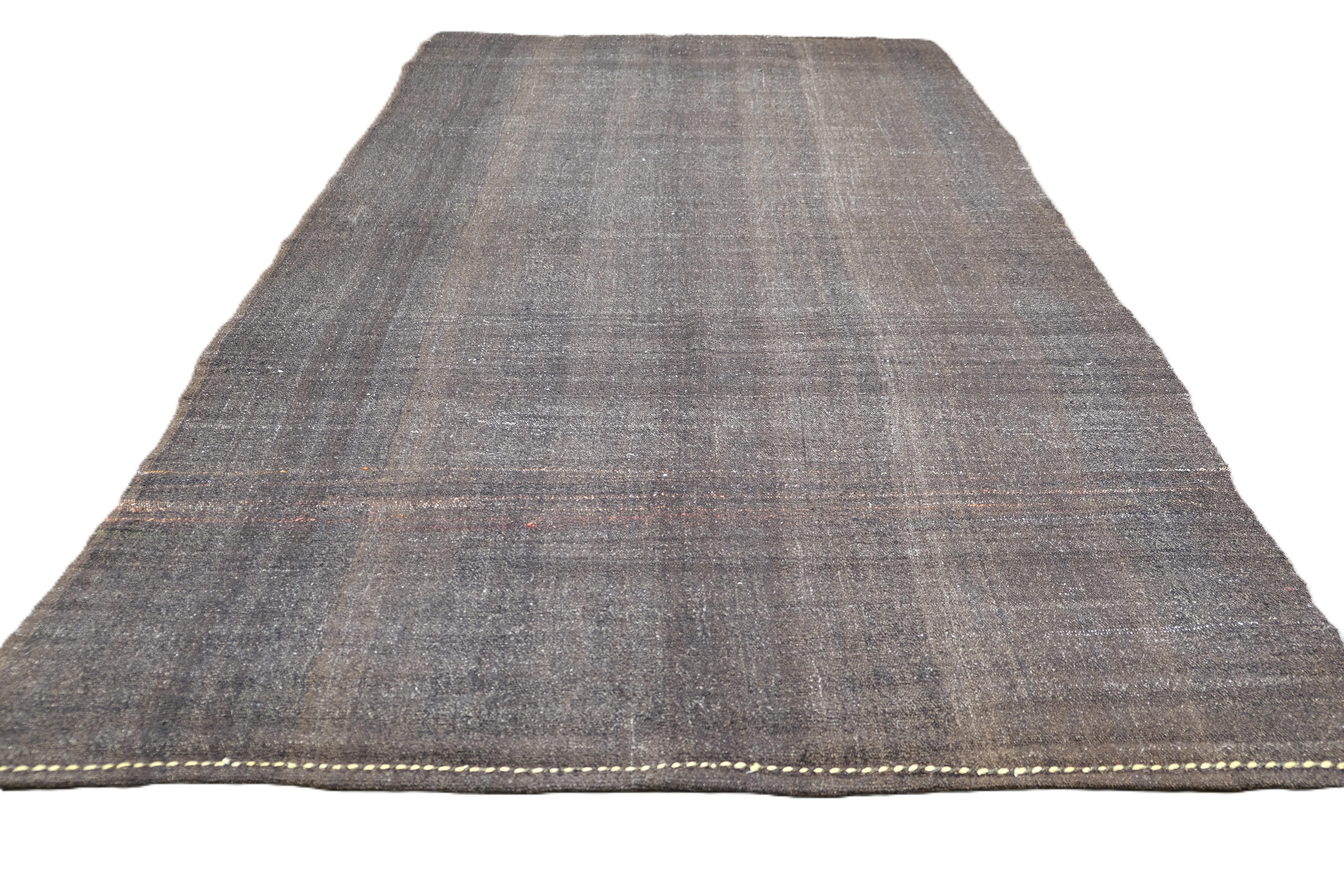 Tessuto a mano Tappeto vintage in canapa intrecciata a mano marrone e carbone 6'x12'6'' in vendita