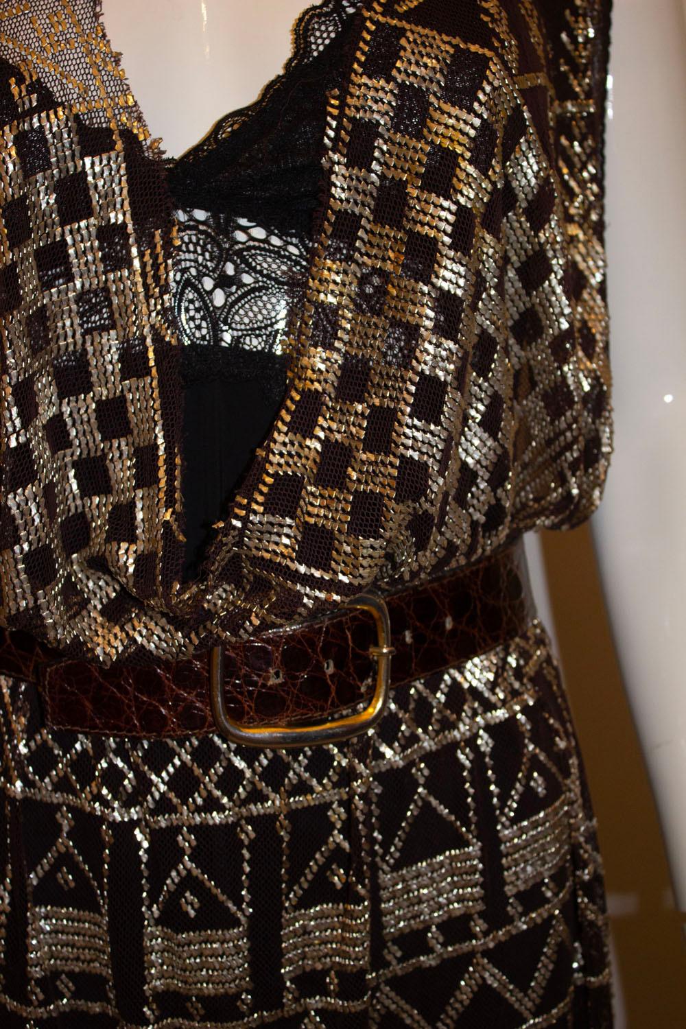 Black Vintage Brown and Gold Assuit Dress For Sale