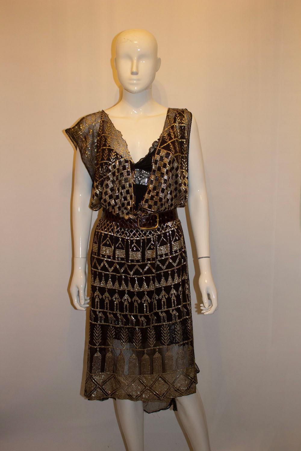 Vintage Brown and Gold Assuit Dress In Good Condition For Sale In London, GB