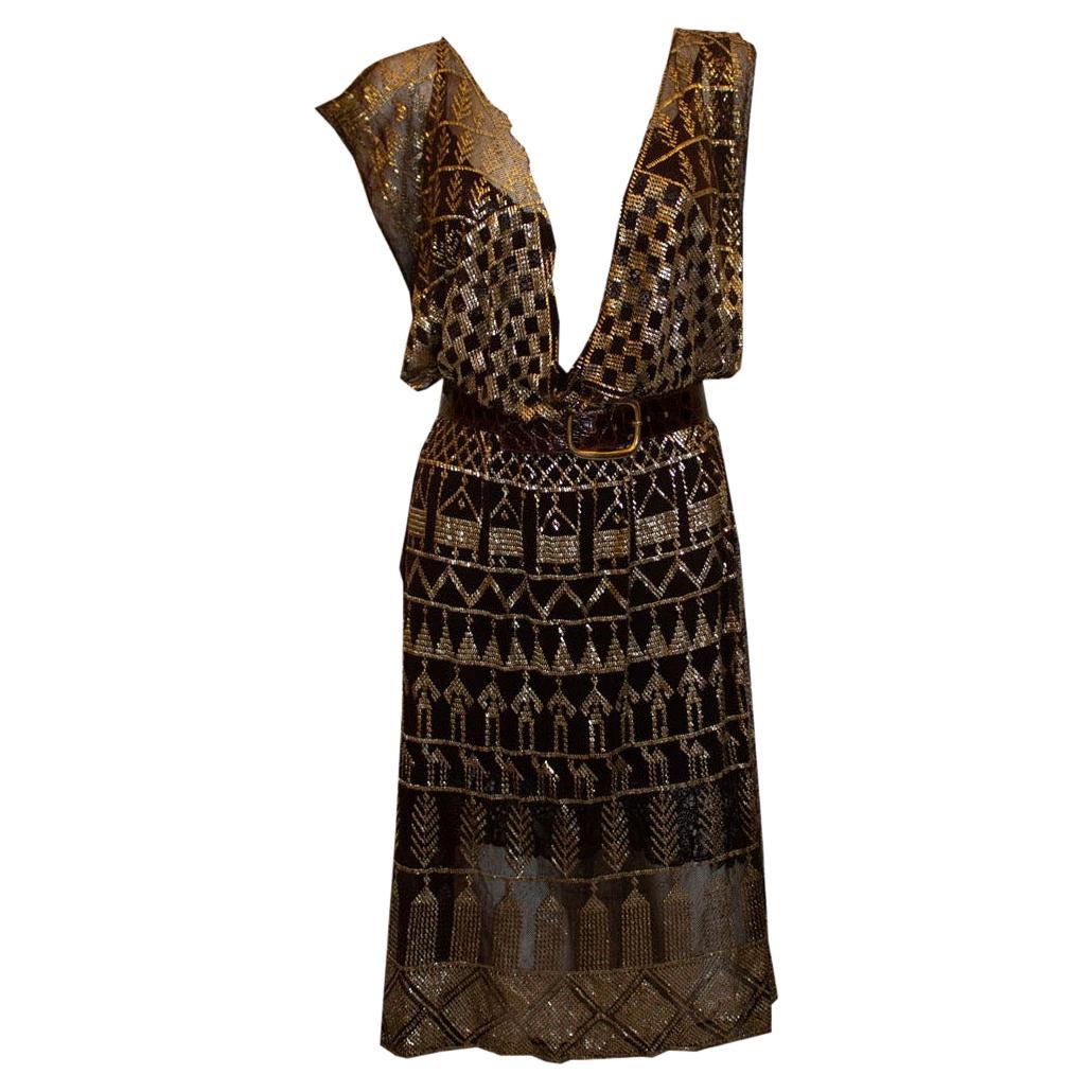 Vintage Brown and Gold Assuit Dress For Sale