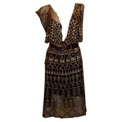 Braunes und goldenes Assuit-Kleid im Vintage-Stil