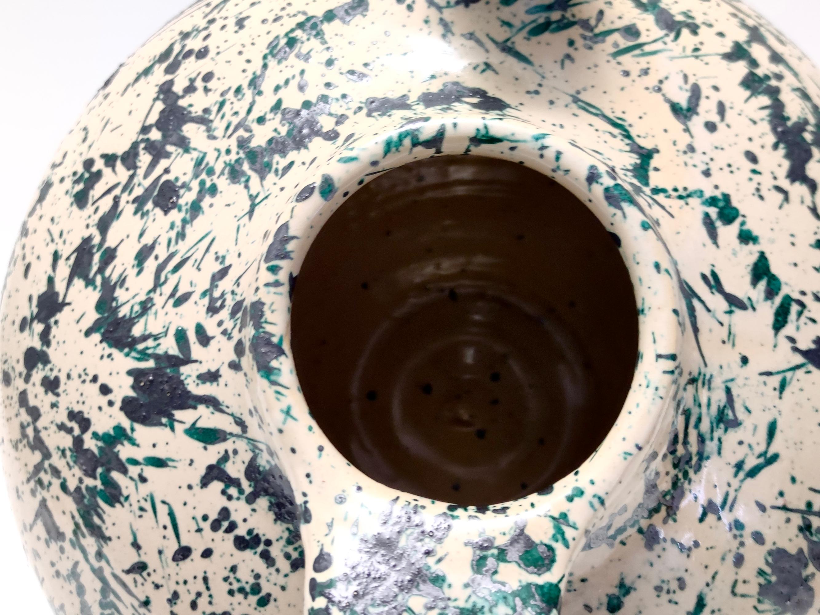 Vase vintage en terre cuite laquée marron et vert et peinte à la main, Deruta, Italie en vente 1