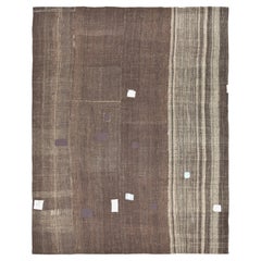 Antique Brown and Grey Linear Stripped Designed Goat Hair Kilim 10'3'x12'4''