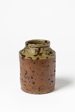 Vintage Brown and Grey Stoneware Ceramic Vase Signed circa 1970 Unique Piece