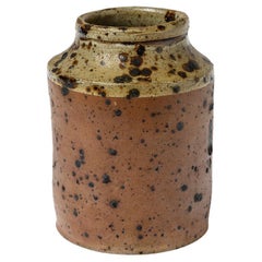 Vase vintage en céramique marron et gris en grès signé vers 1970 Pièce unique